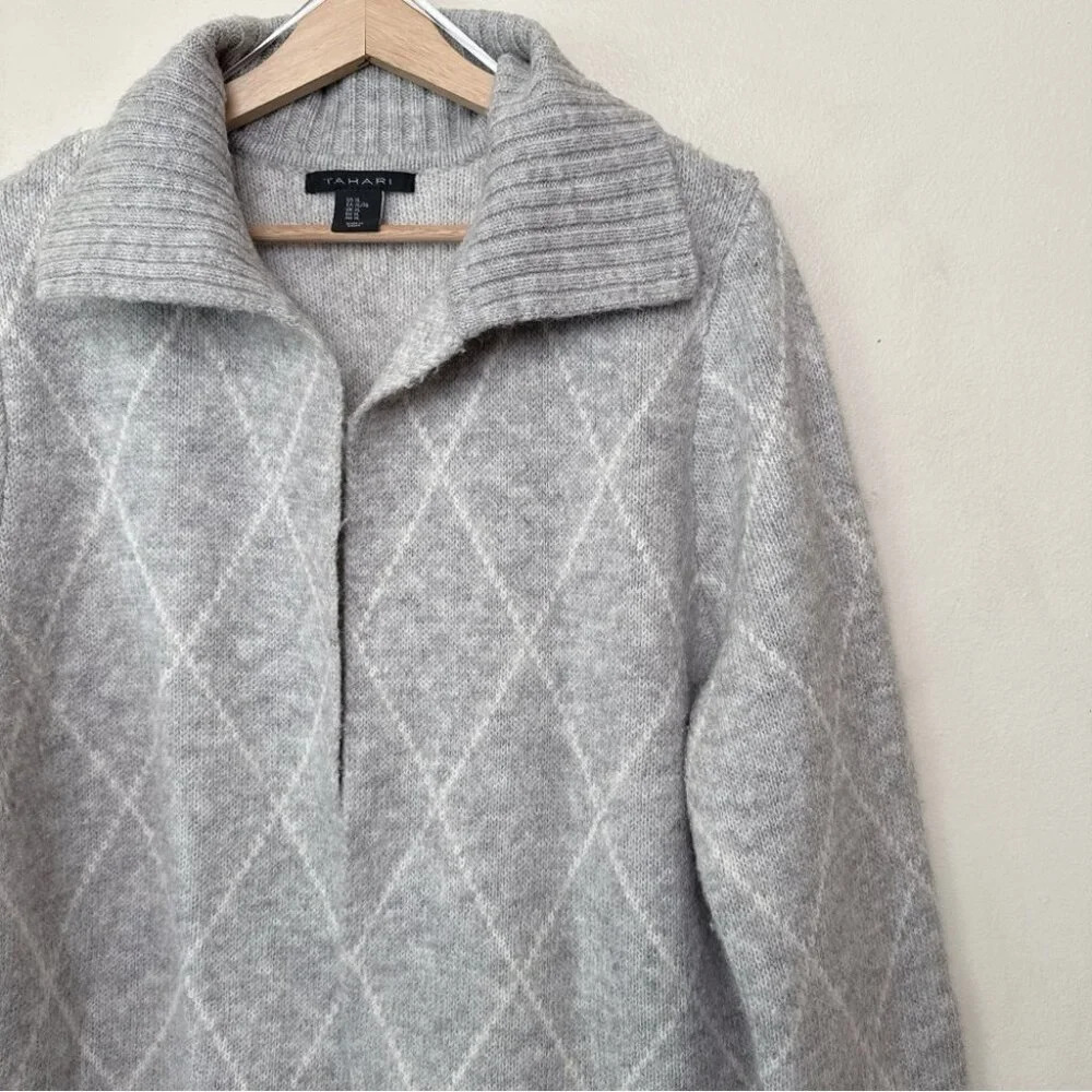 Tahari Womens Xlarge Argyle Long Grey Open Cardigan - Picture 6 of 15